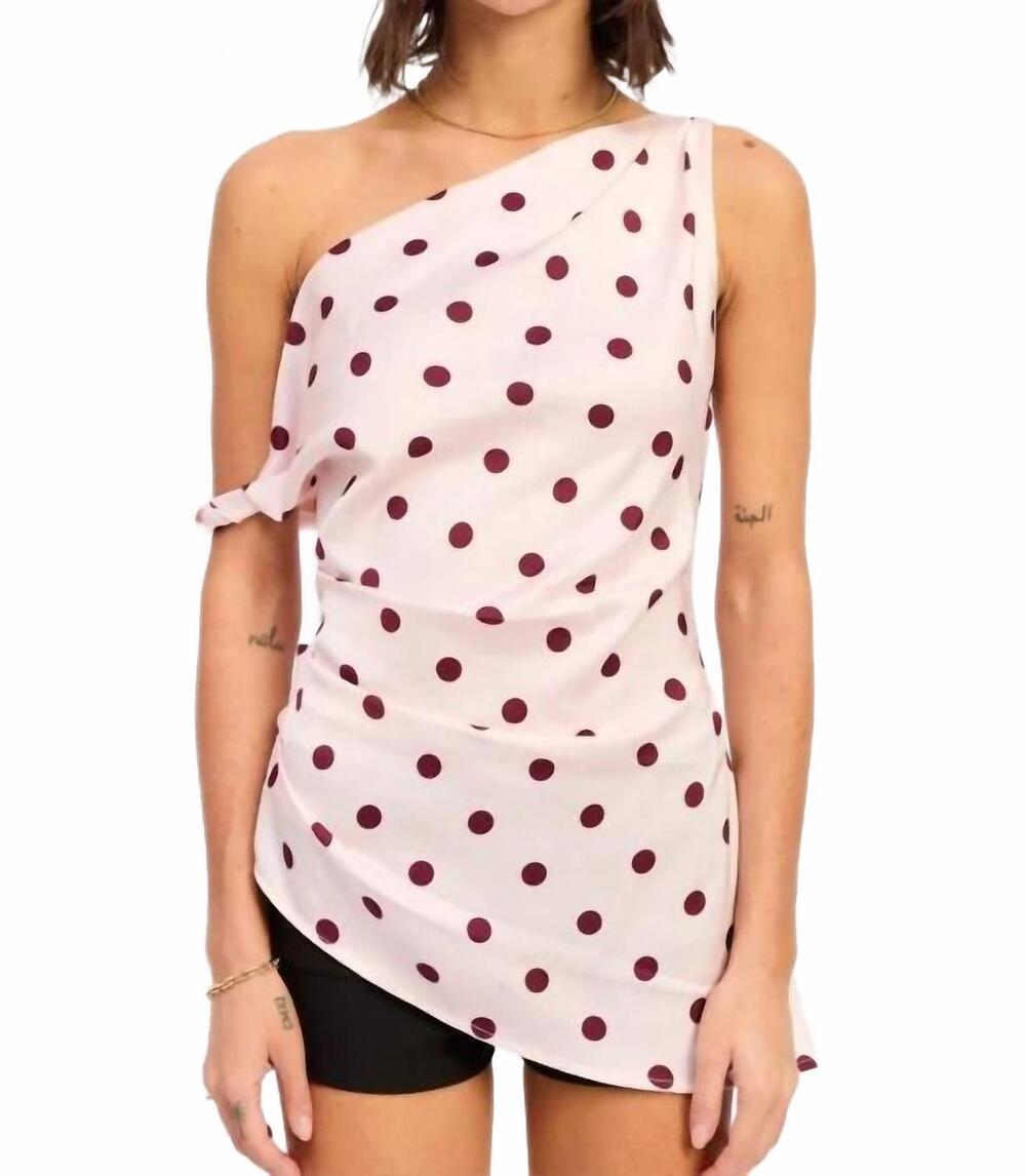 NEW EMORY PARK off-shoulder charmed top in cream with brown dots
